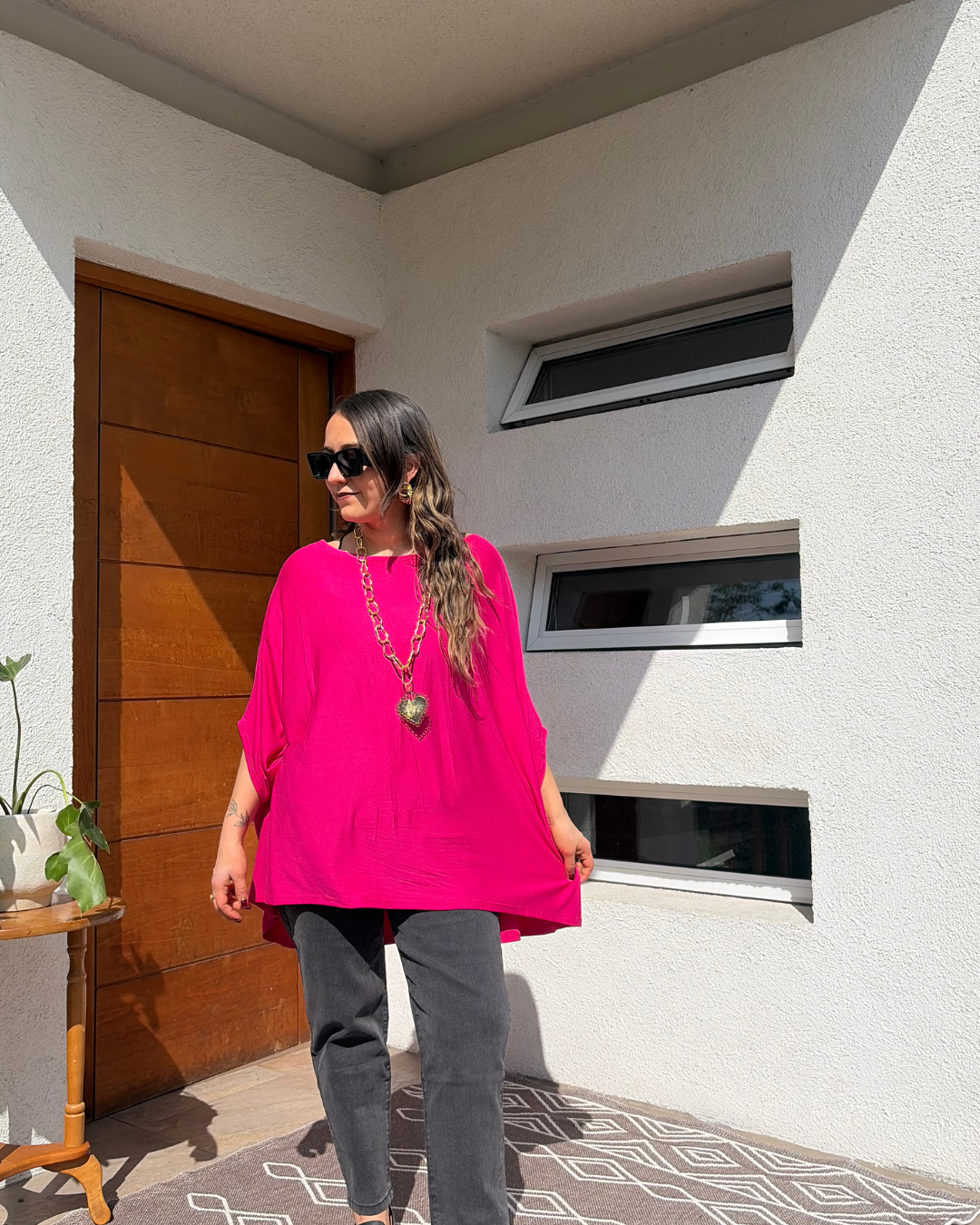 Polera Monica - Fucsia  - manga corta