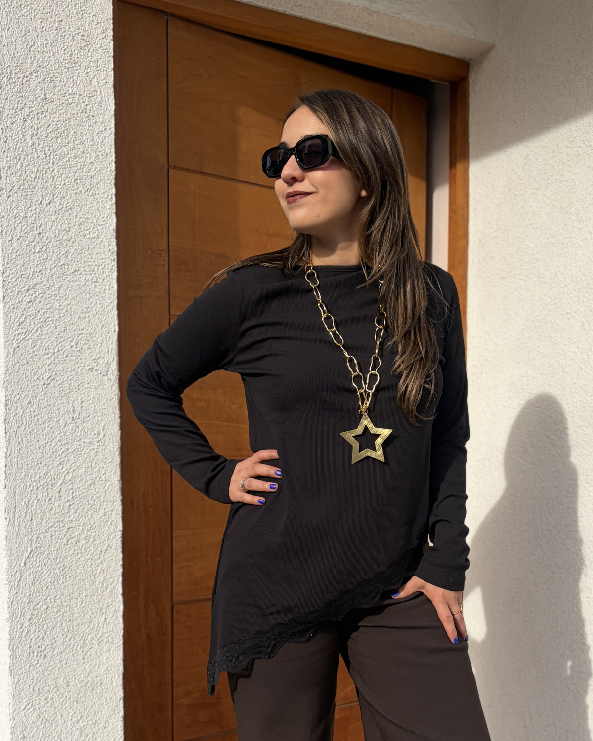 Polera Asimetrica micropolar - Negro
