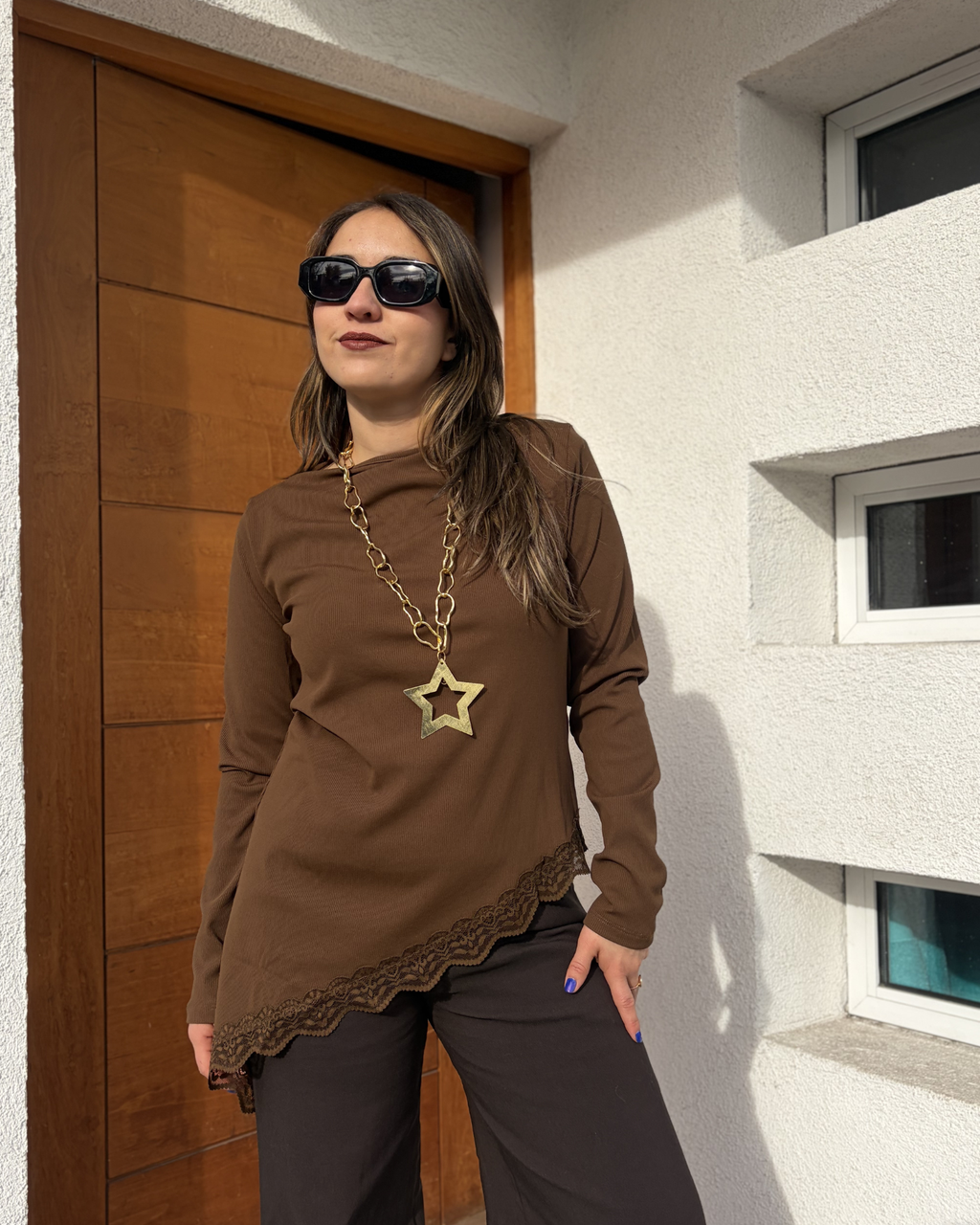 Polera Asimetrica micropolar - Cafe