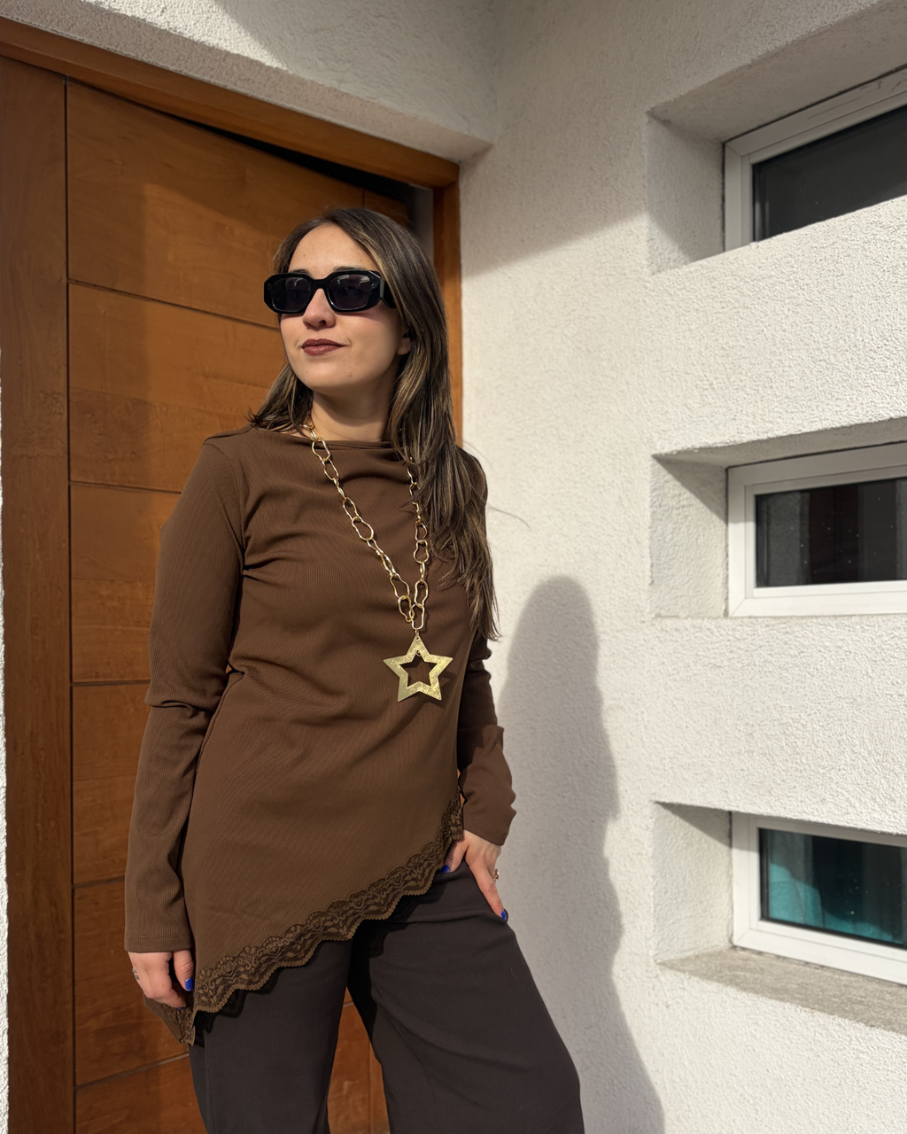 Polera Asimetrica micropolar - Cafe