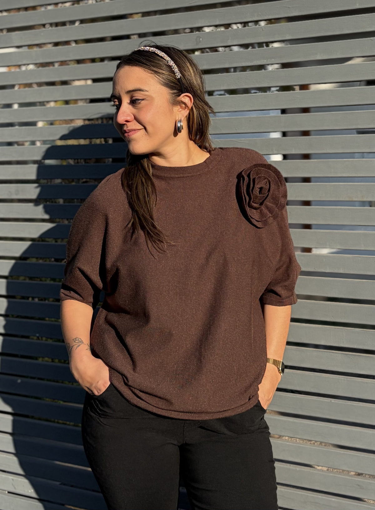 Sweater Miranda - con Flor - Cafe