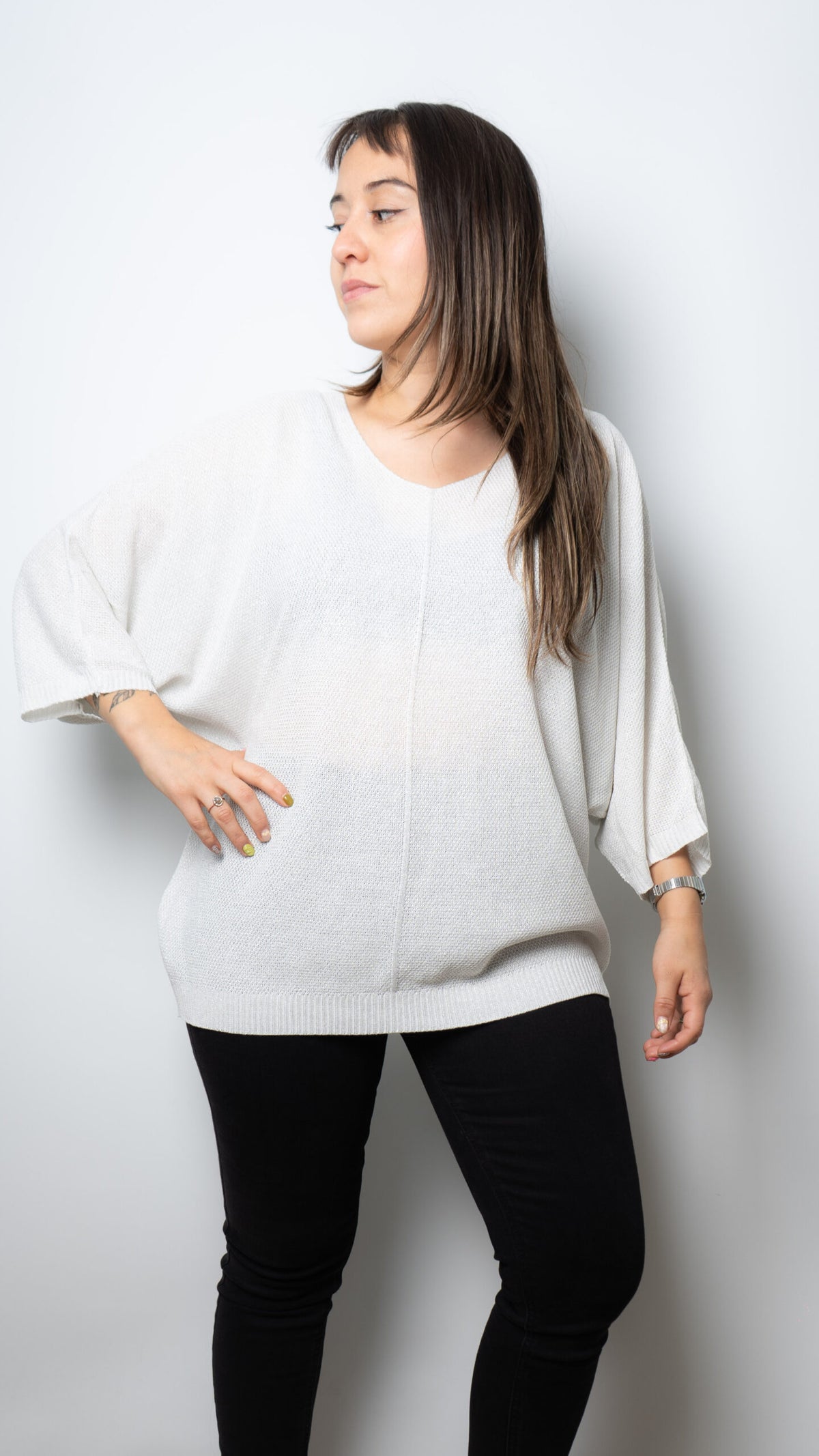 Polera tejida brillante - Blanco