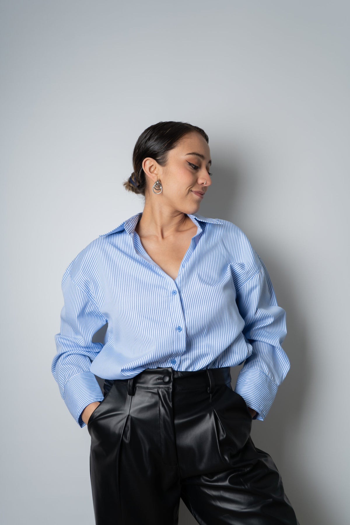 Blusa Rayada Blaire - Celeste con blanco