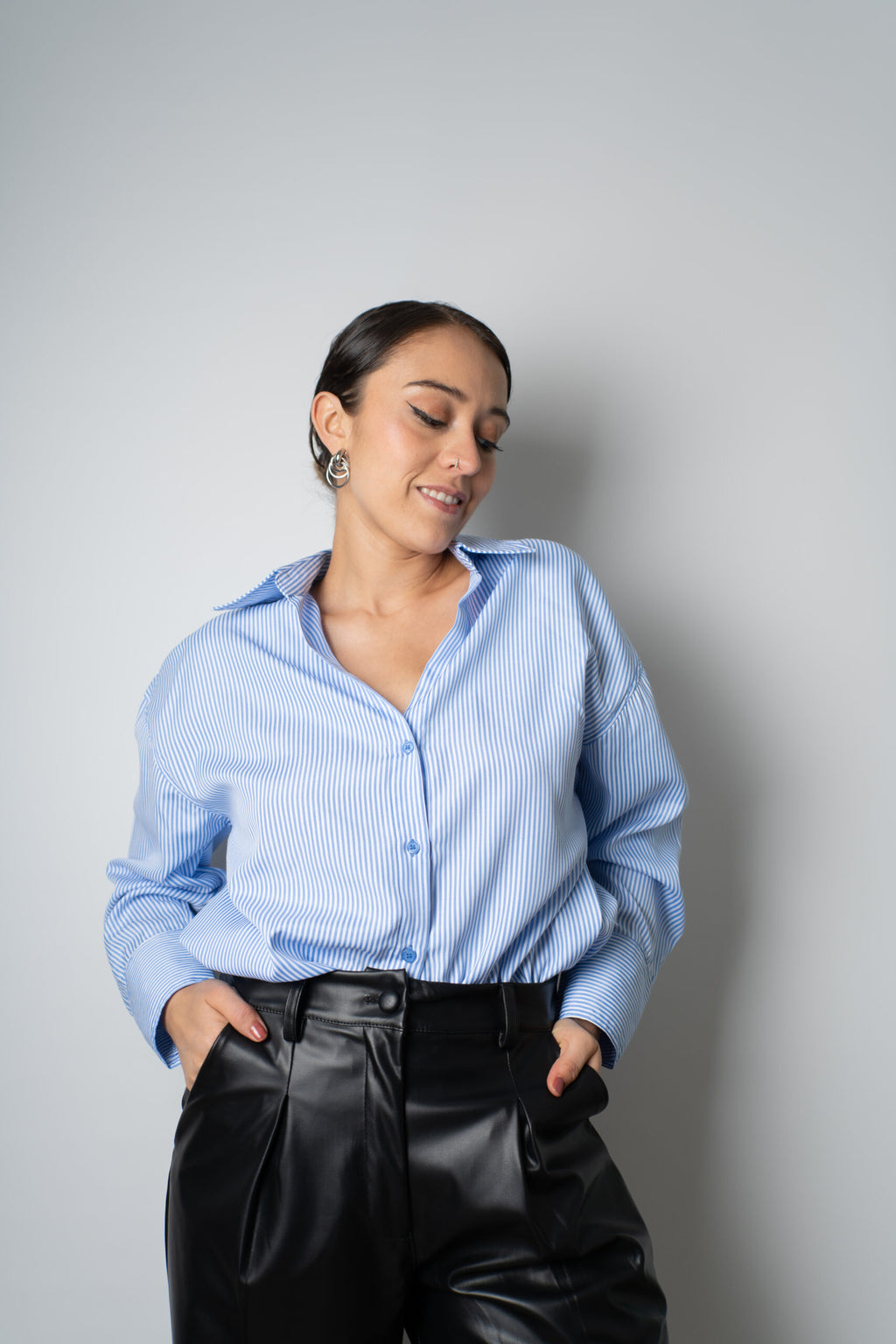 Blusa Rayada Blaire - Celeste con blanco