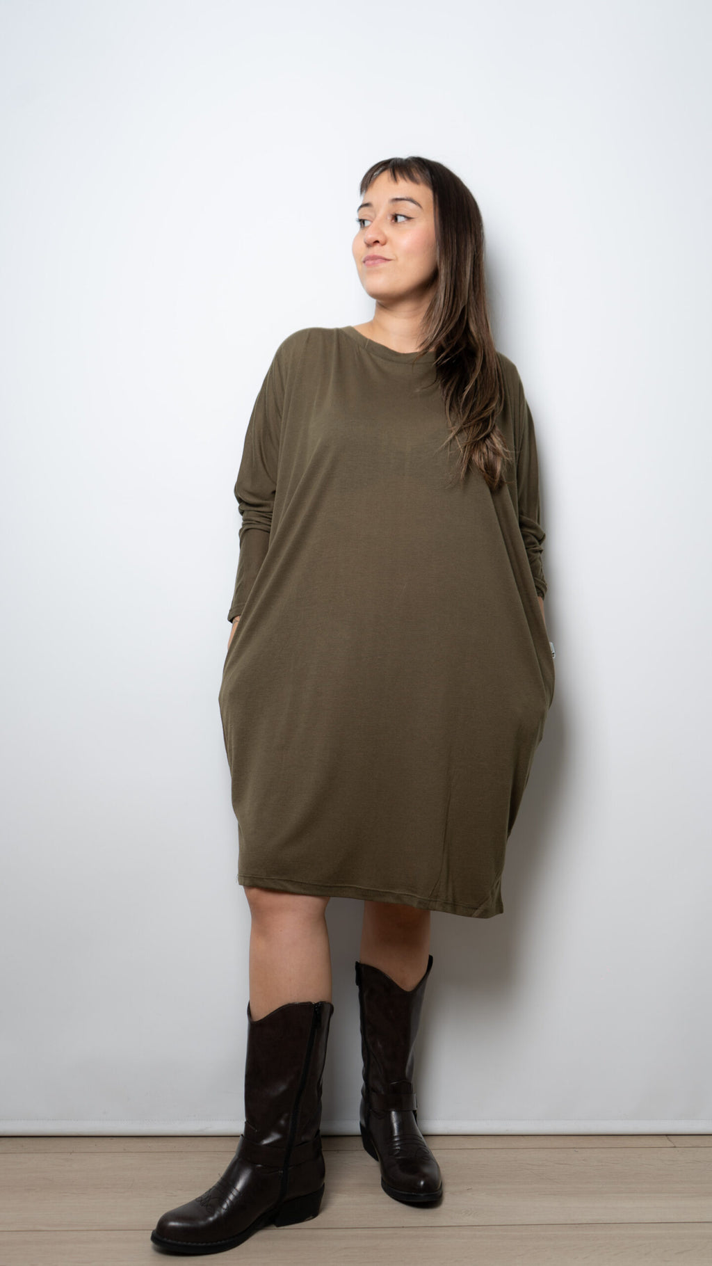 Vestido algodon - manga larga - Verde oscuro