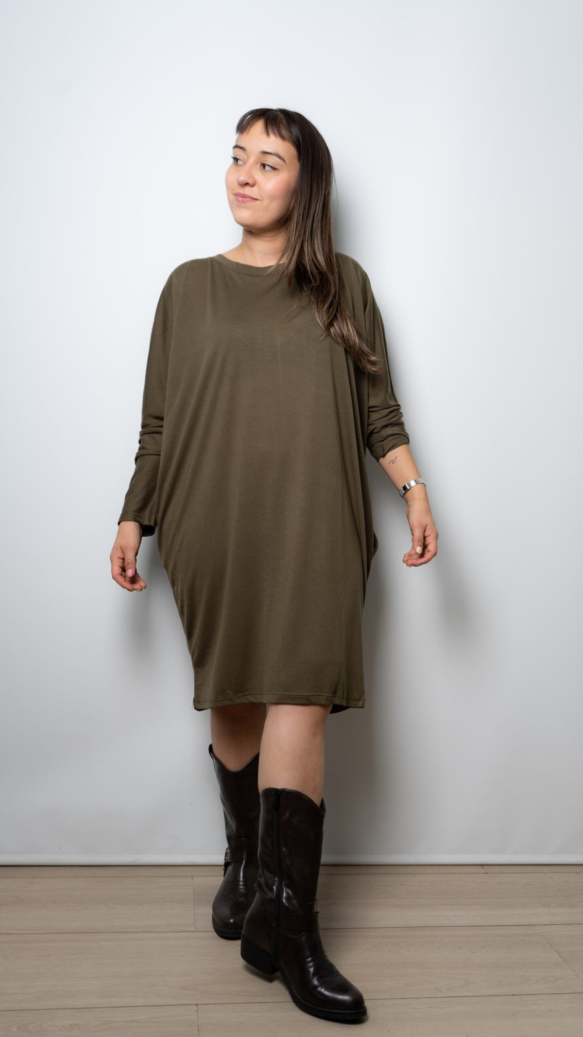 Vestido algodon - manga larga - Verde oscuro