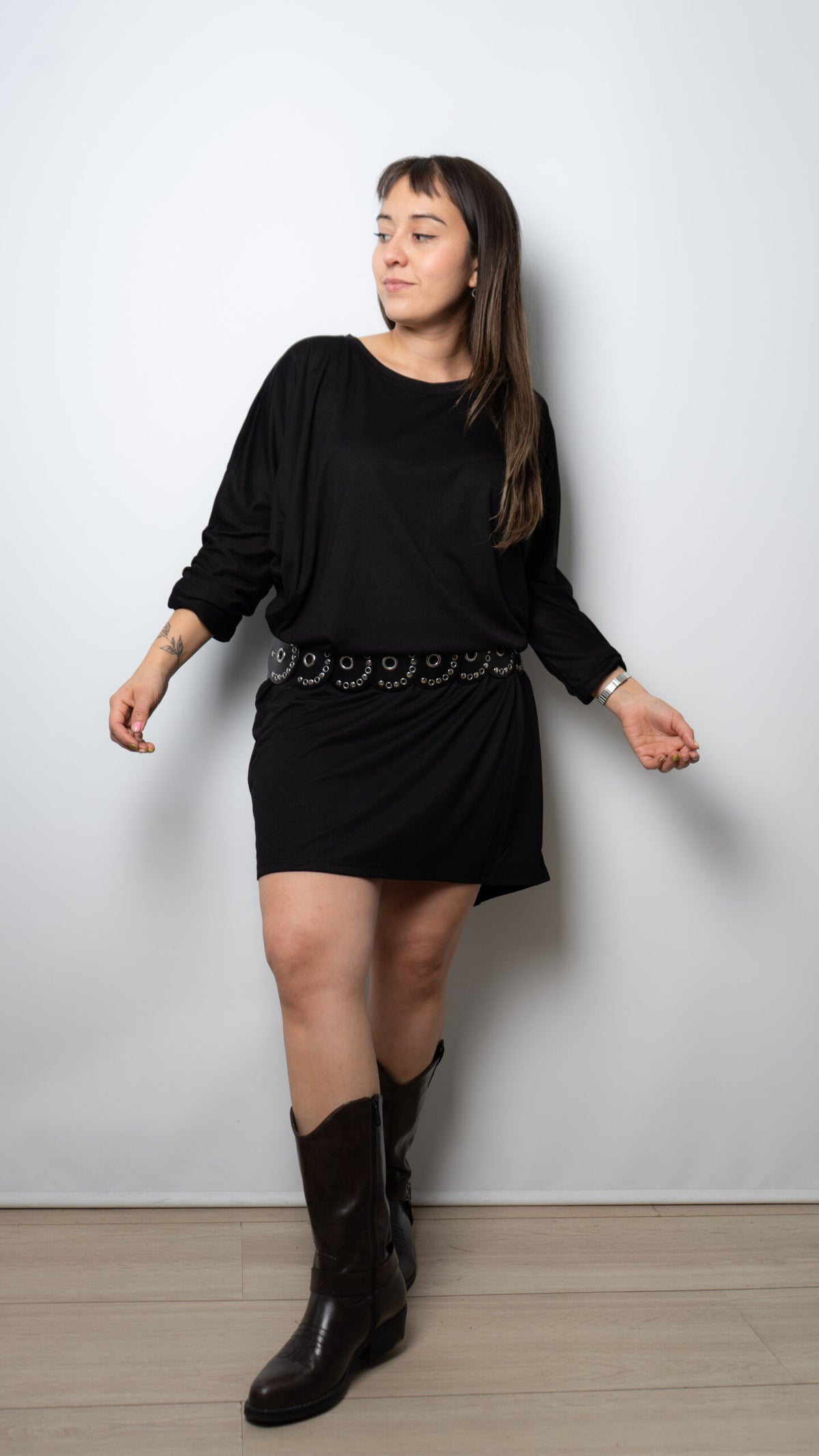 Vestido algodon - manga larga - Negro