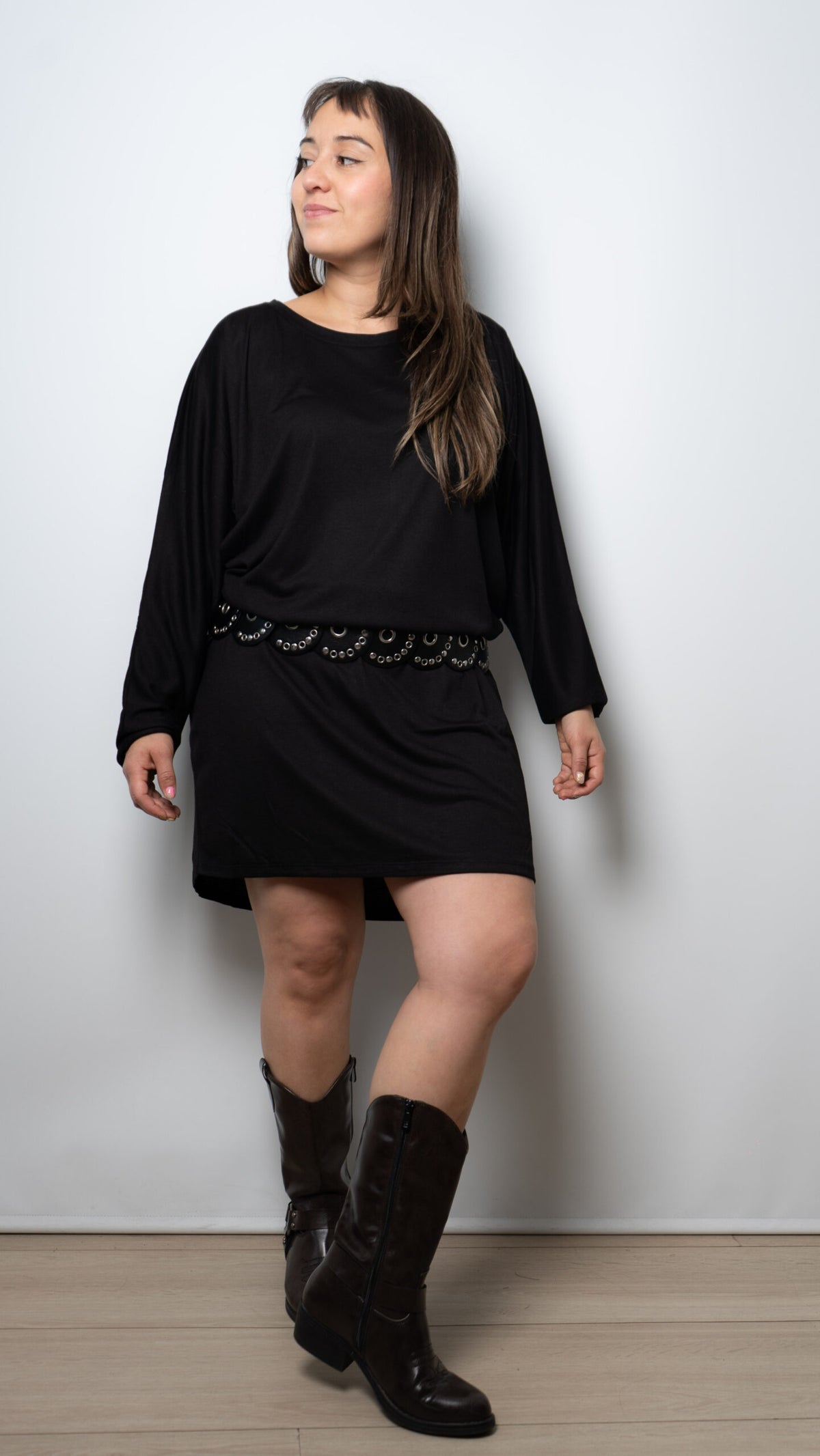 Vestido algodon - manga larga - Negro