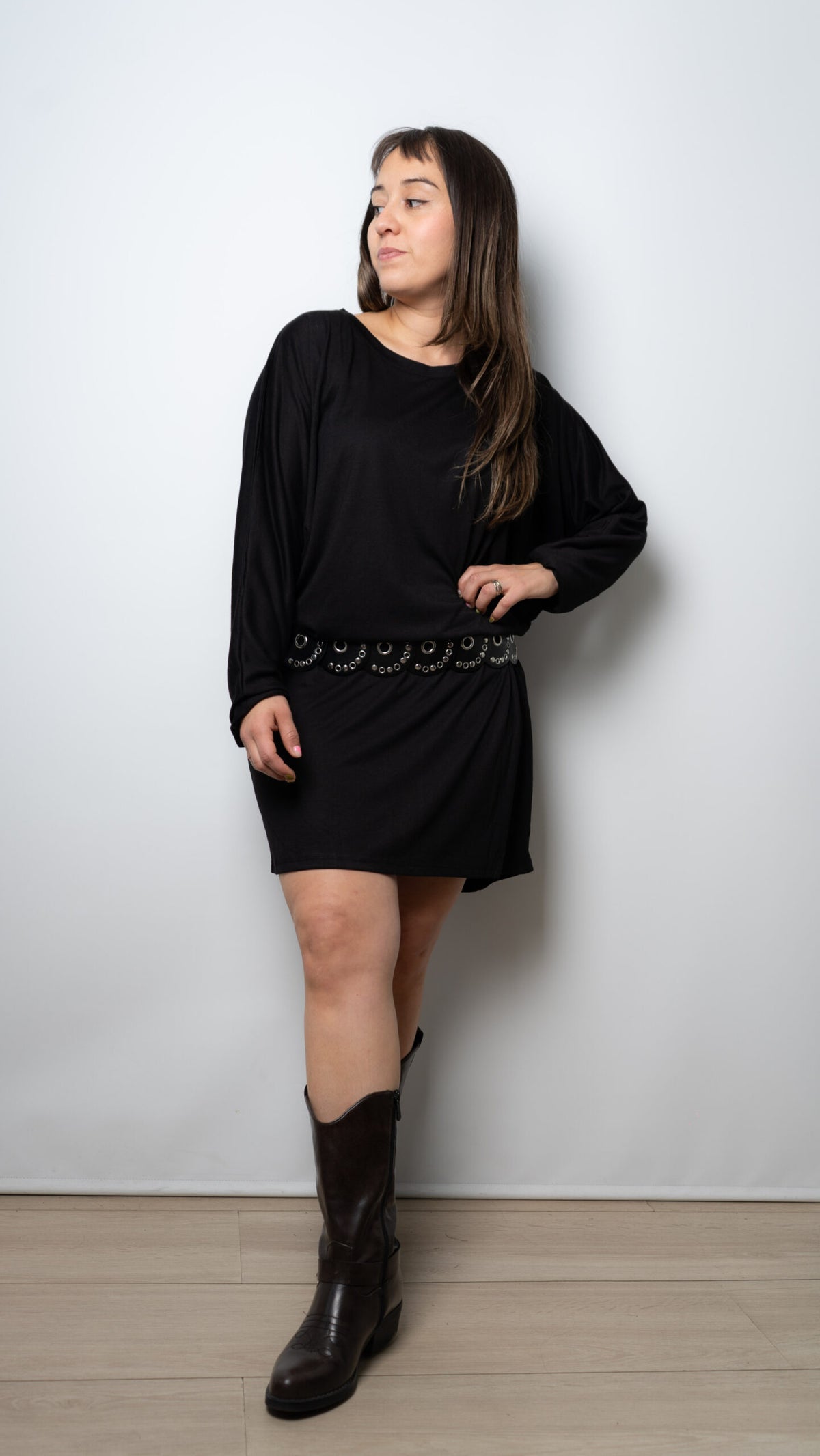 Vestido algodon - manga larga - Negro