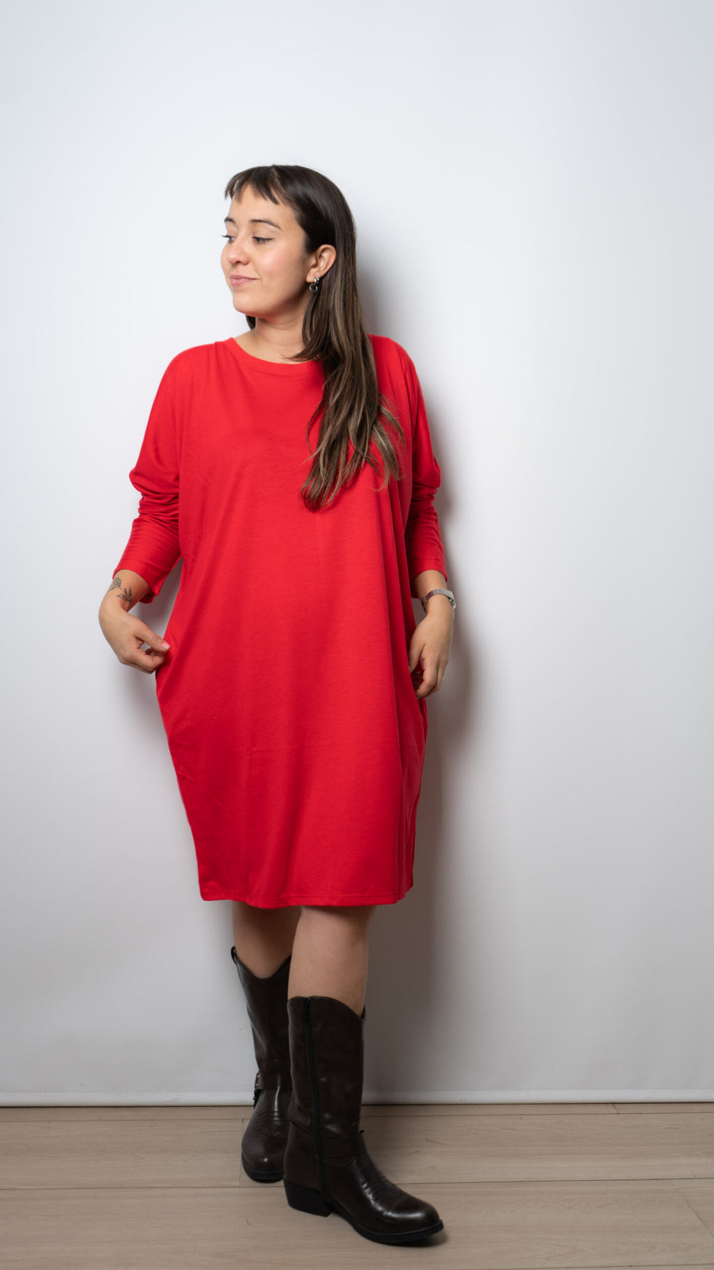 Vestido algodon - manga larga - Rojo