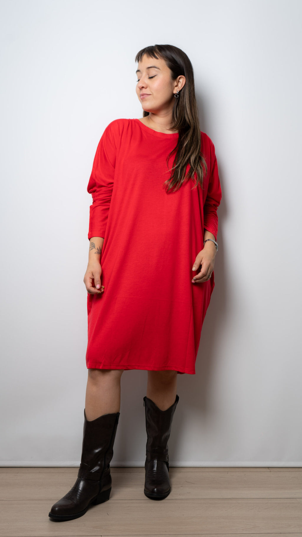 Vestido algodon - manga larga - Rojo