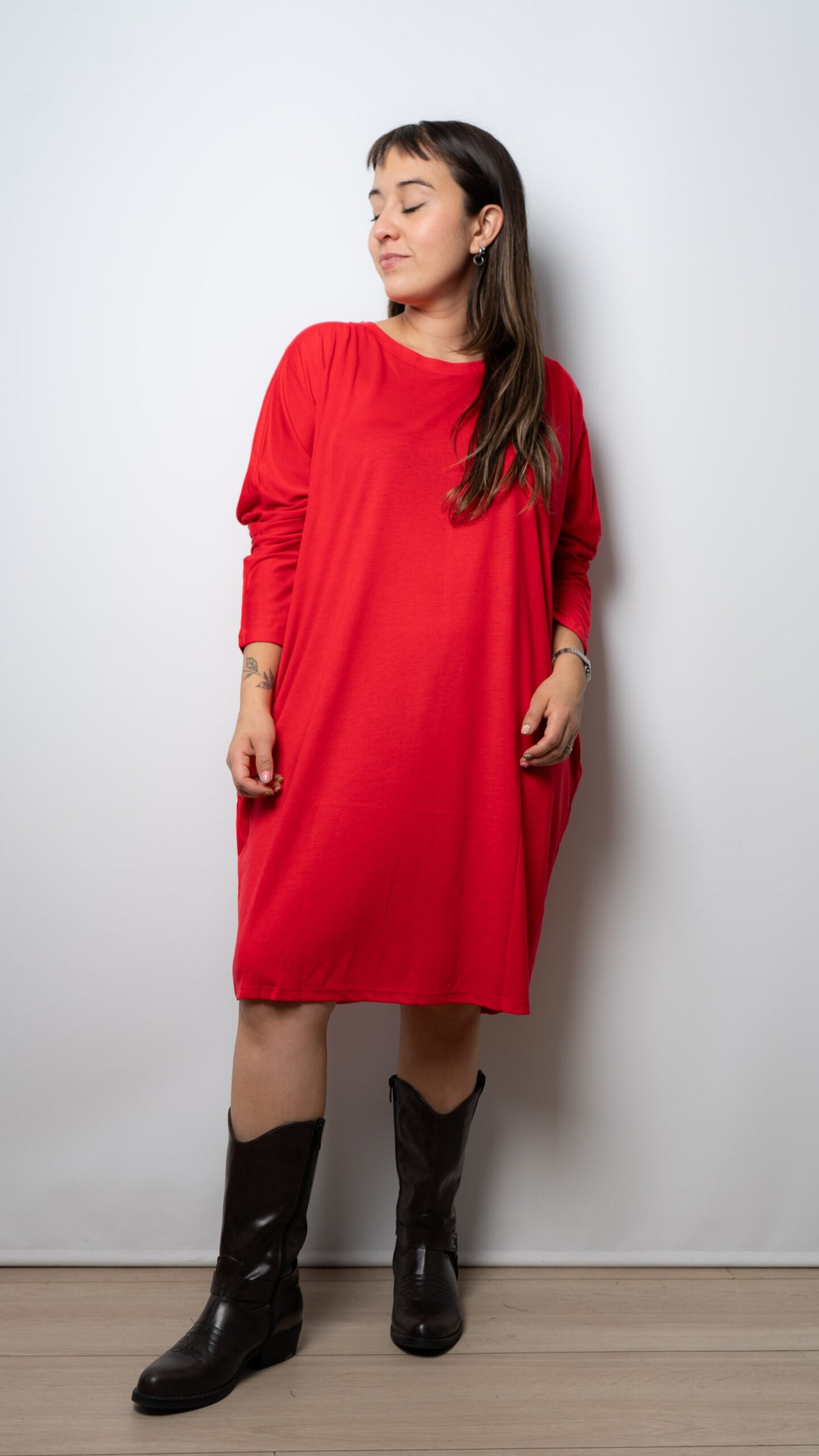 Vestido algodon - manga larga - Rojo