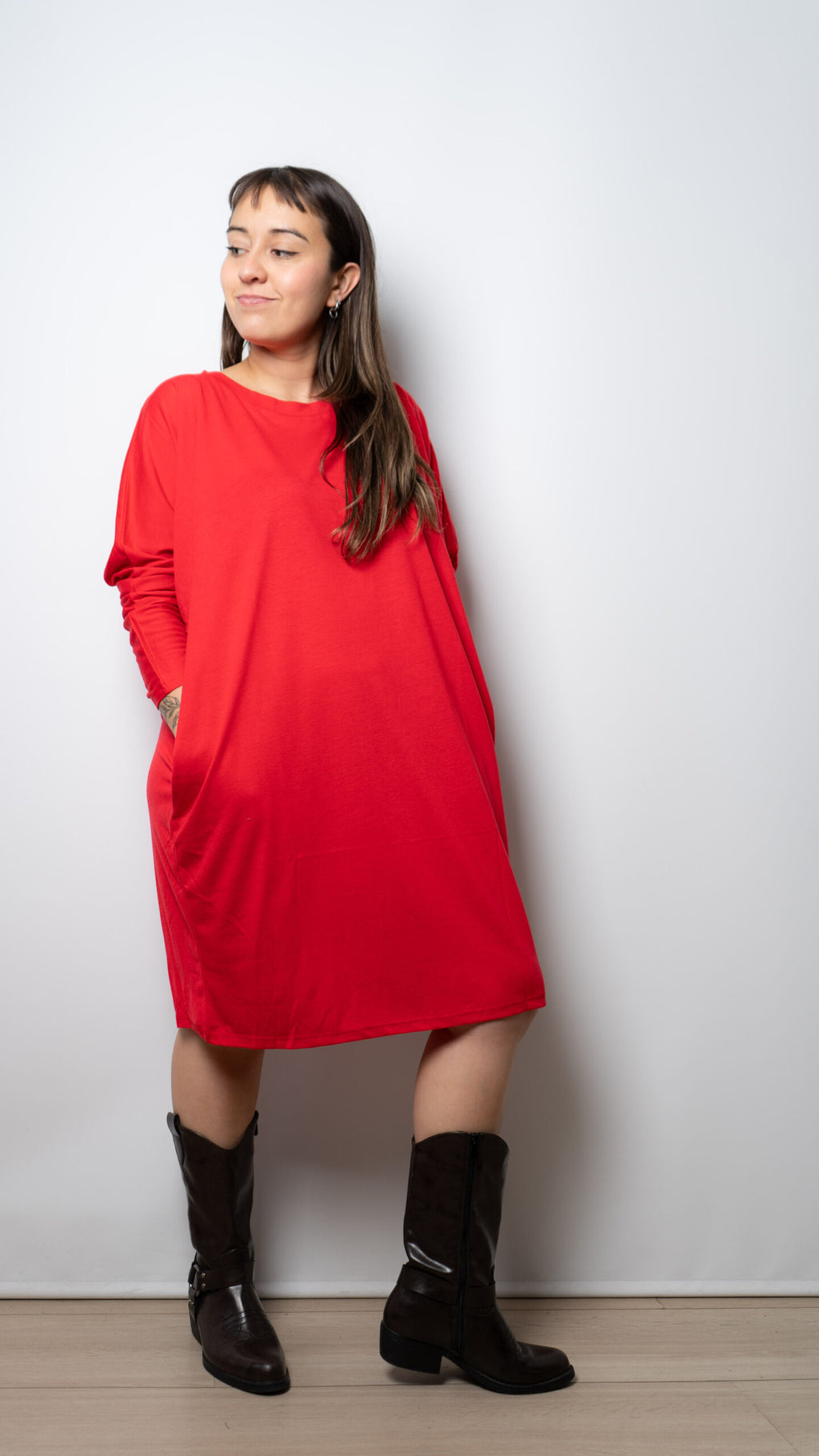 Vestido algodon - manga larga - Rojo