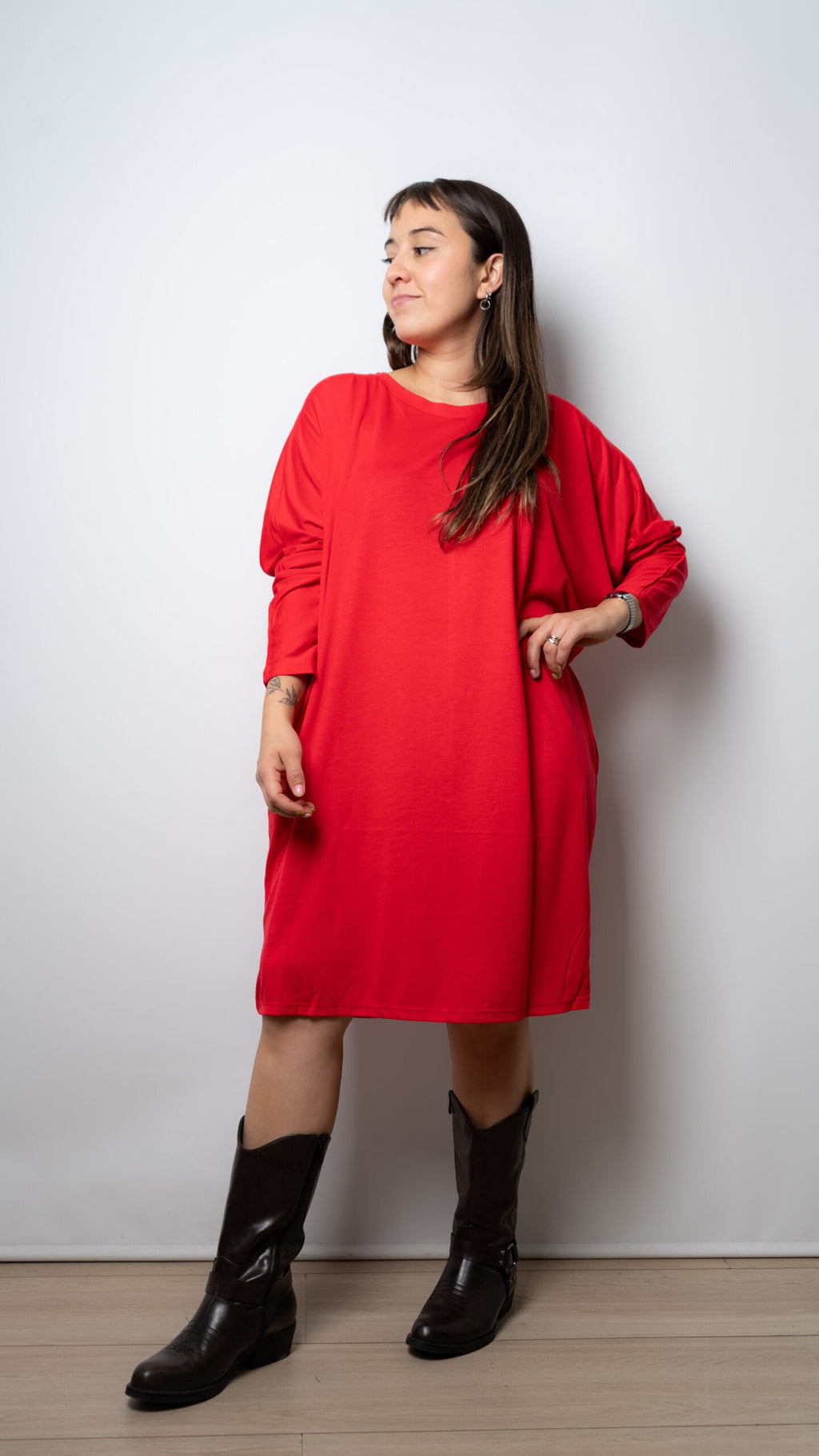 Vestido algodon - manga larga - Rojo