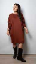 Vestido algodon - manga larga - Cafe