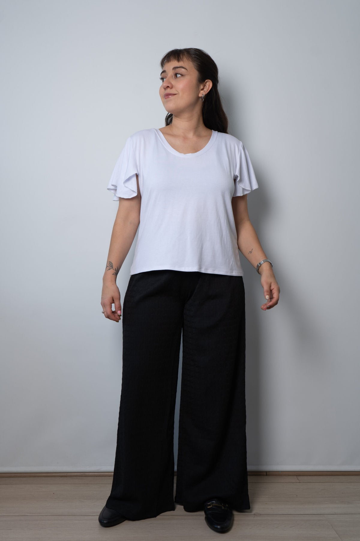 Polera algodon - manga vuelos - Blanca