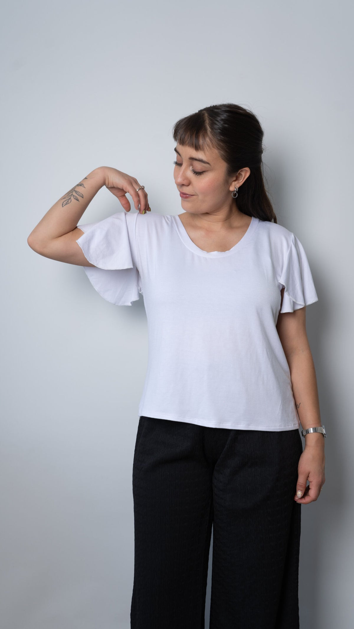 Polera algodon - manga vuelos - Blanca