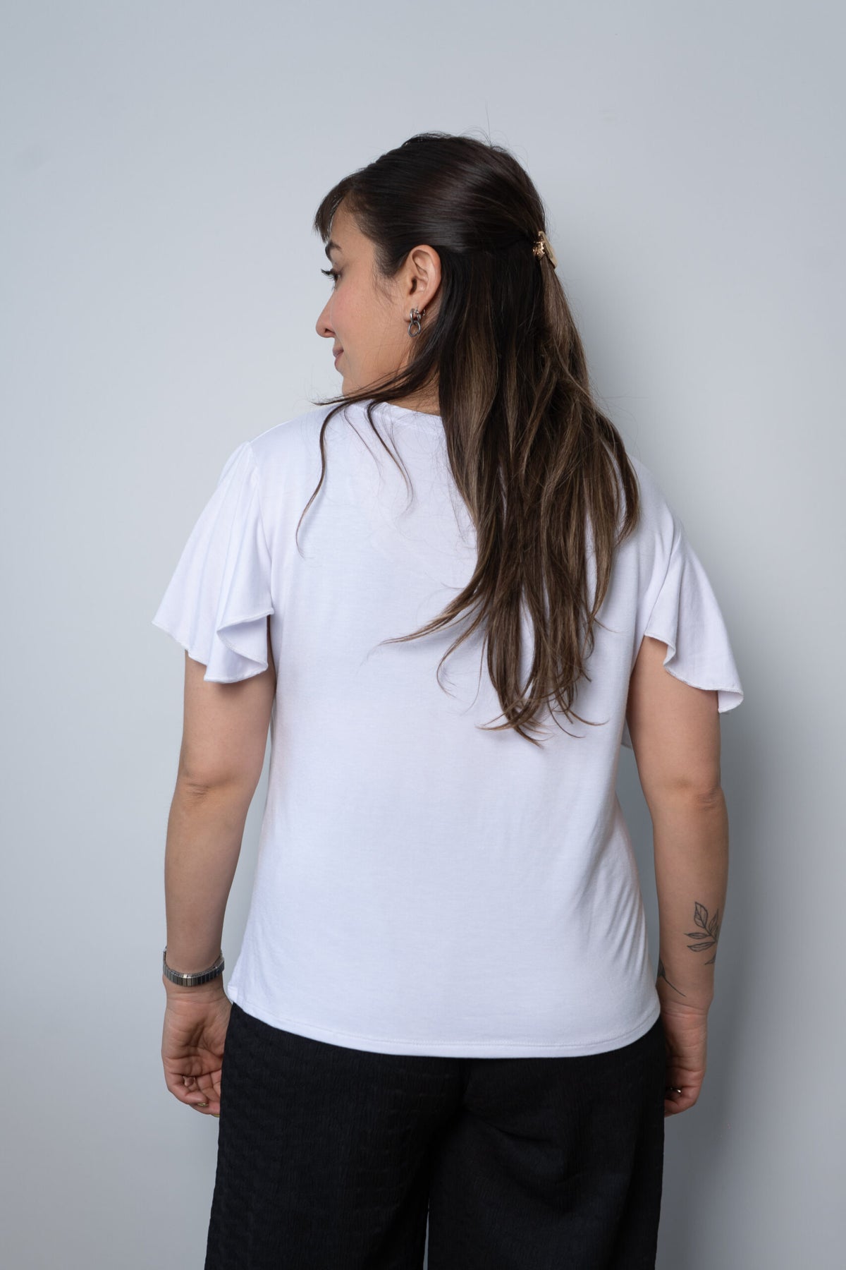 Polera algodon - manga vuelos - Blanca