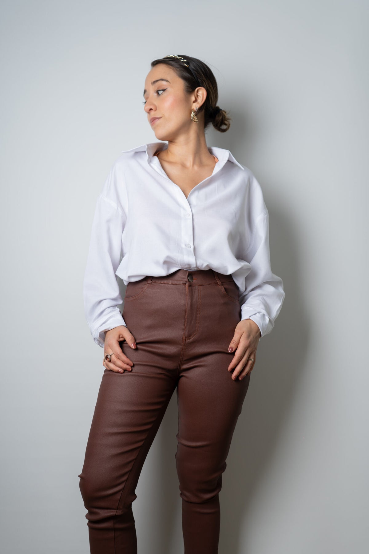Pantalón Pitillo Ecocuero - Café