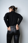 Pantalon Ecocuero con botones - Negro