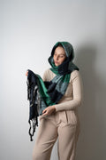 Bufanda - maxi bufanda cuadrille - Verde oscuro celeste gris
