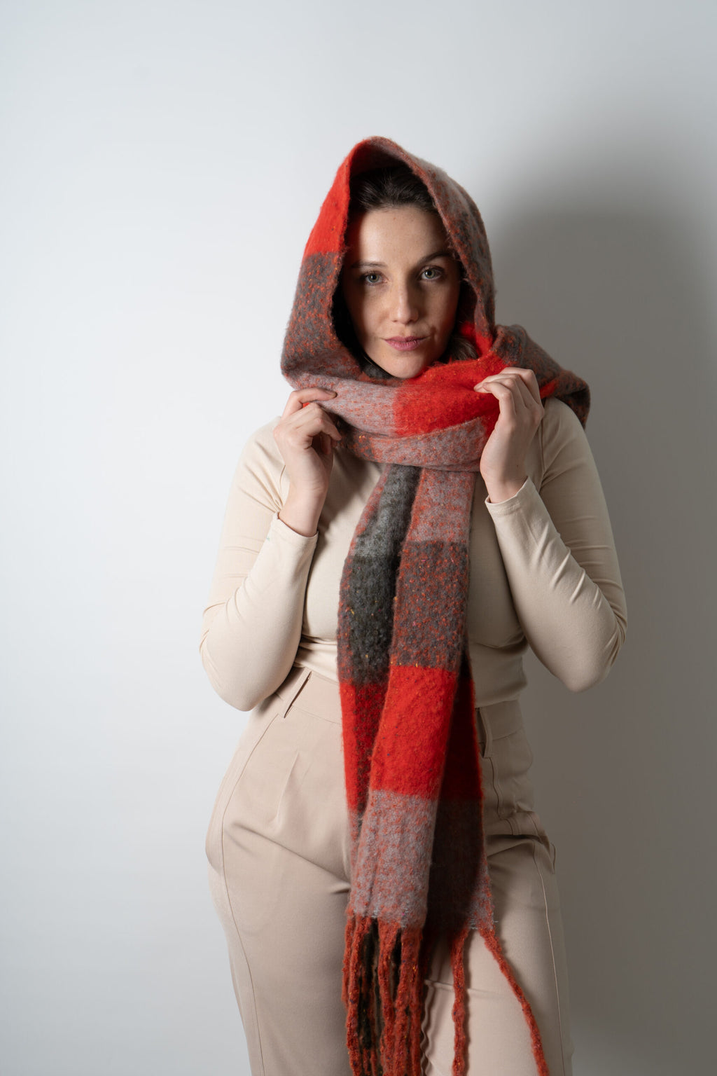 Bufanda - maxi bufanda cuadrille - Naranja gris
