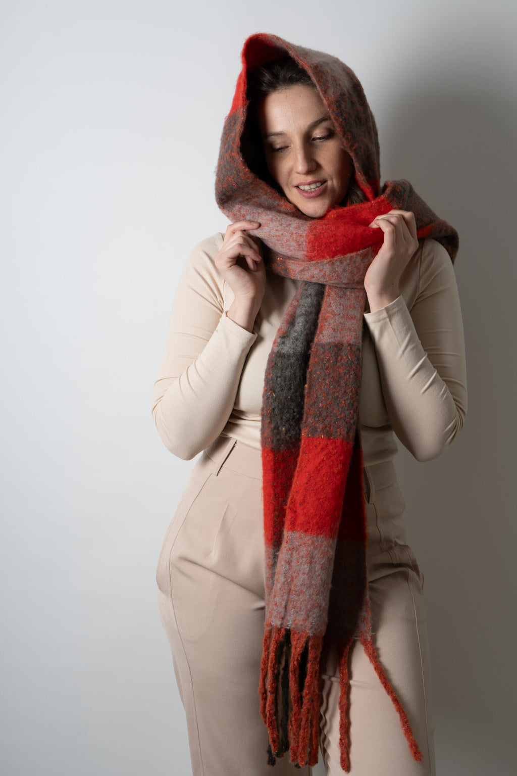 Bufanda - maxi bufanda cuadrille - Naranja gris