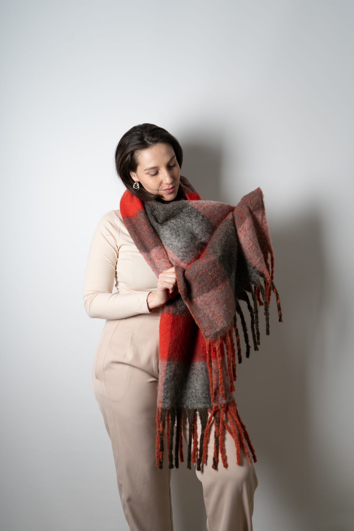 Bufanda - maxi bufanda cuadrille - Naranja gris