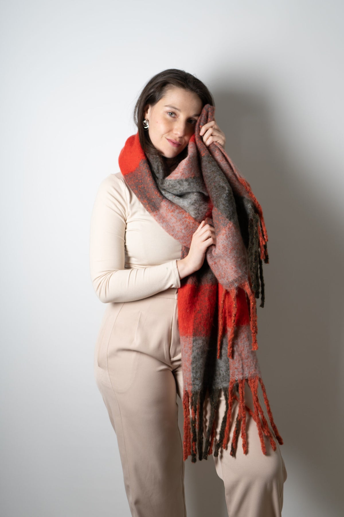 Bufanda - maxi bufanda cuadrille - Naranja gris