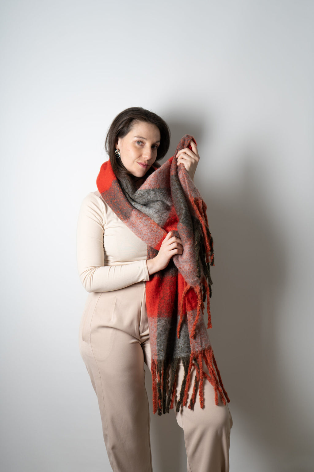 Bufanda - maxi bufanda cuadrille - Naranja gris