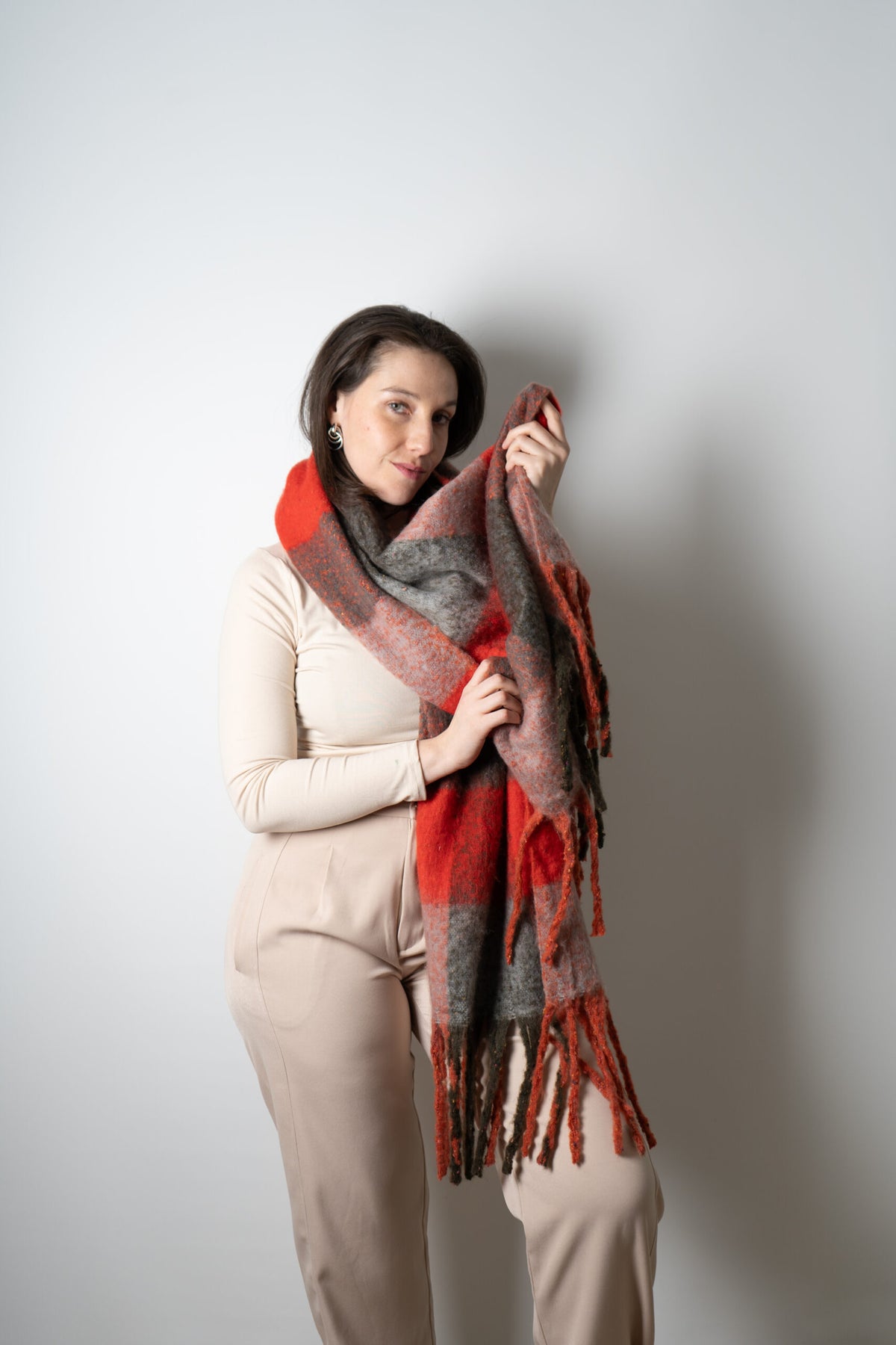 Bufanda - maxi bufanda cuadrille - Naranja gris