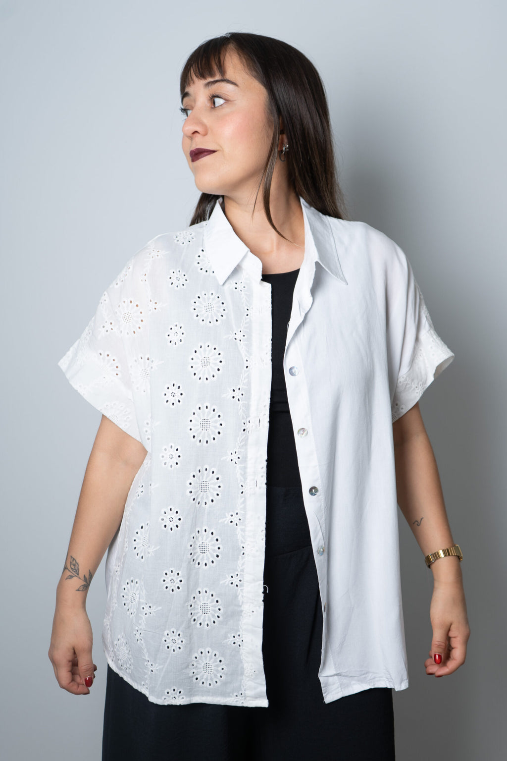 Blusa mixta Broderie - Blanco