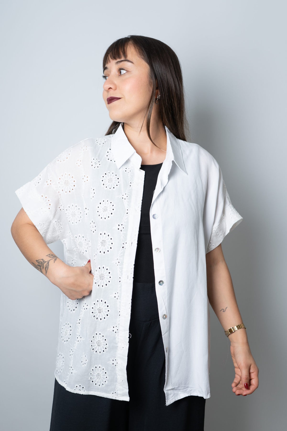 Blusa mixta Broderie - Blanco