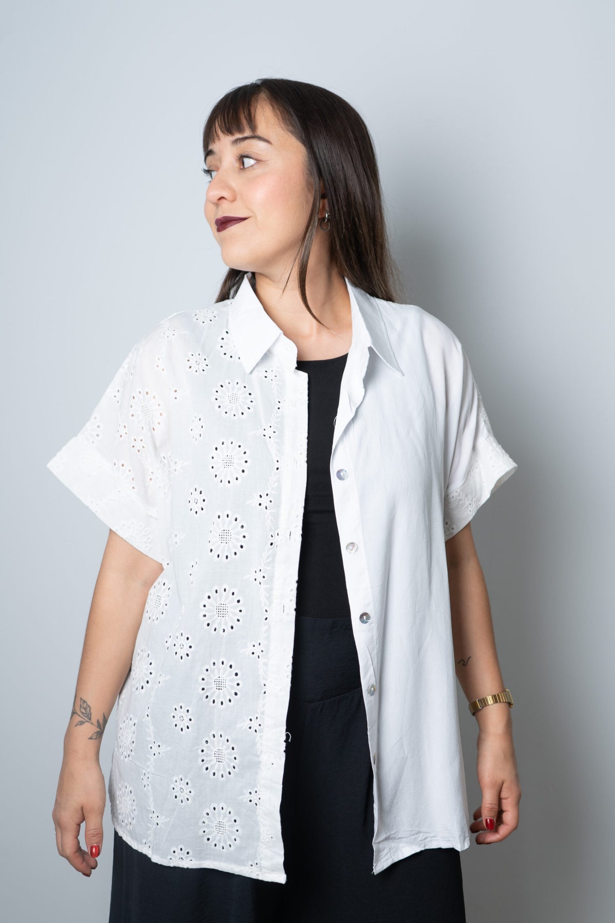 Blusa mixta Broderie - Blanco