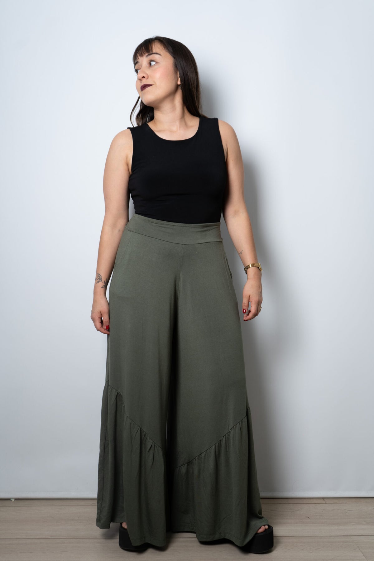 Pantalon algodon Agustina - Verde oscuro