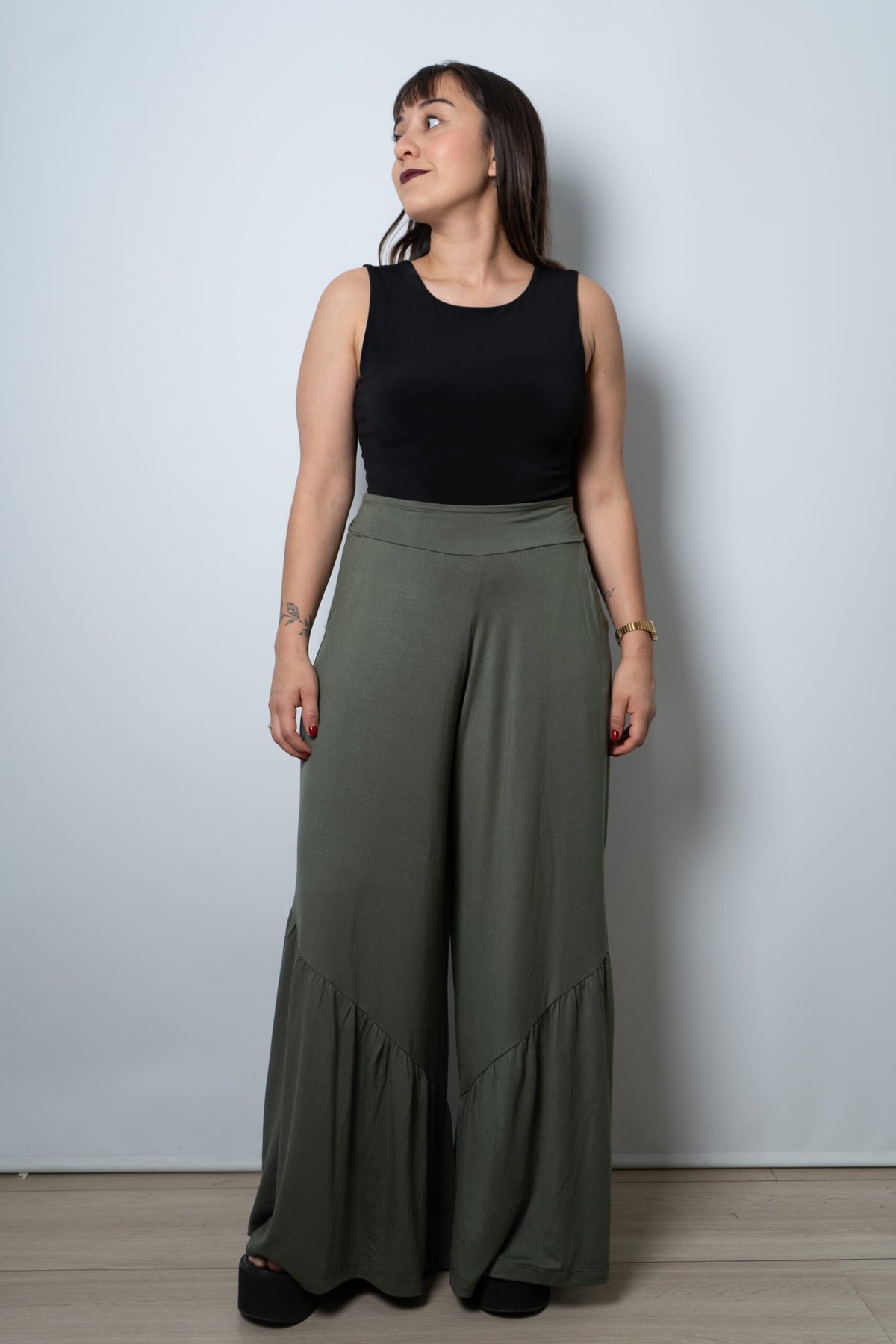 Pantalon algodon Agustina - Verde oscuro