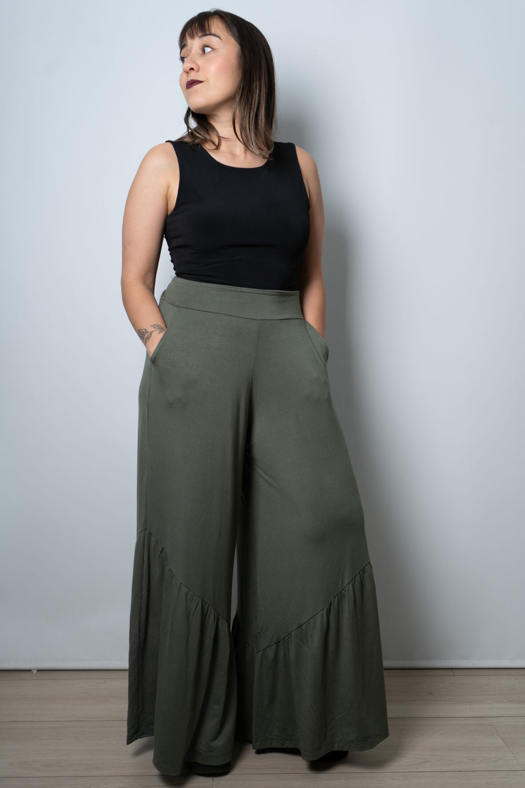 Pantalon algodon Agustina - Verde oscuro