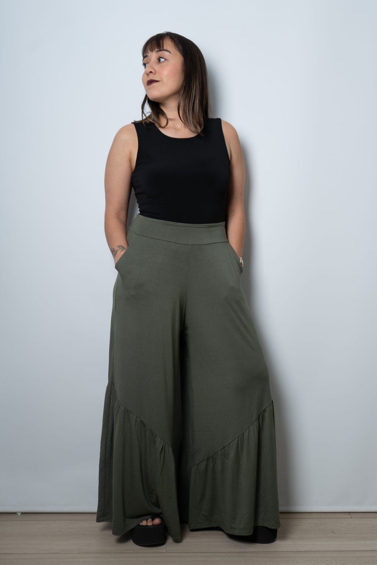 Pantalon algodon Agustina - Verde oscuro