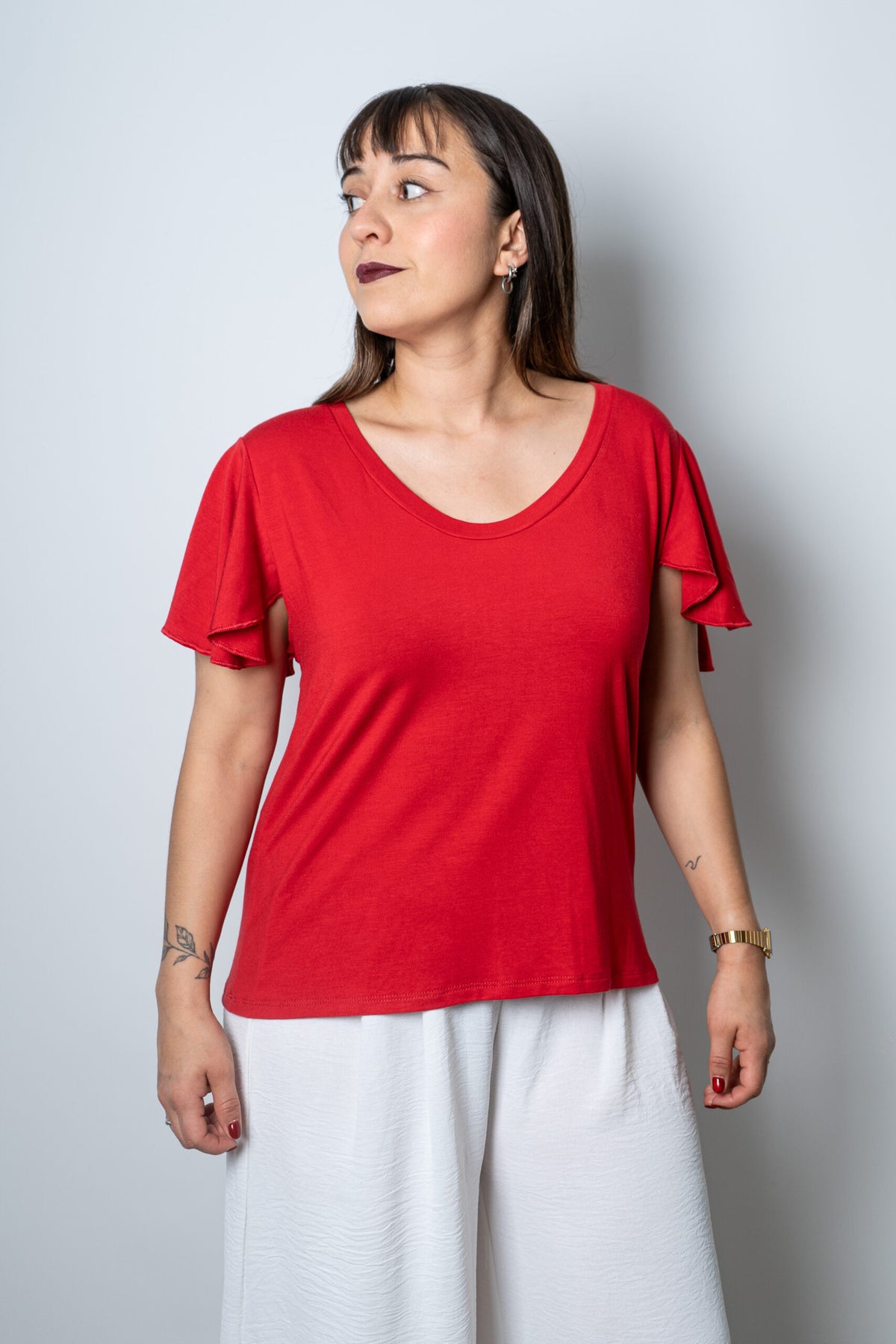 Polera algodon - manga vuelos - Rojo