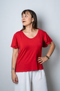 Polera algodon - manga vuelos - Rojo
