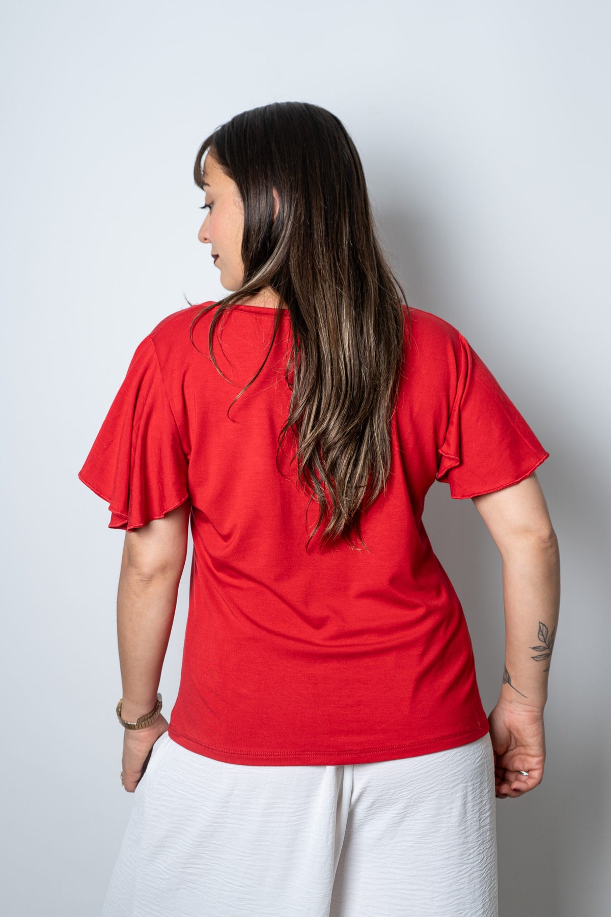 Polera algodon - manga vuelos - Rojo