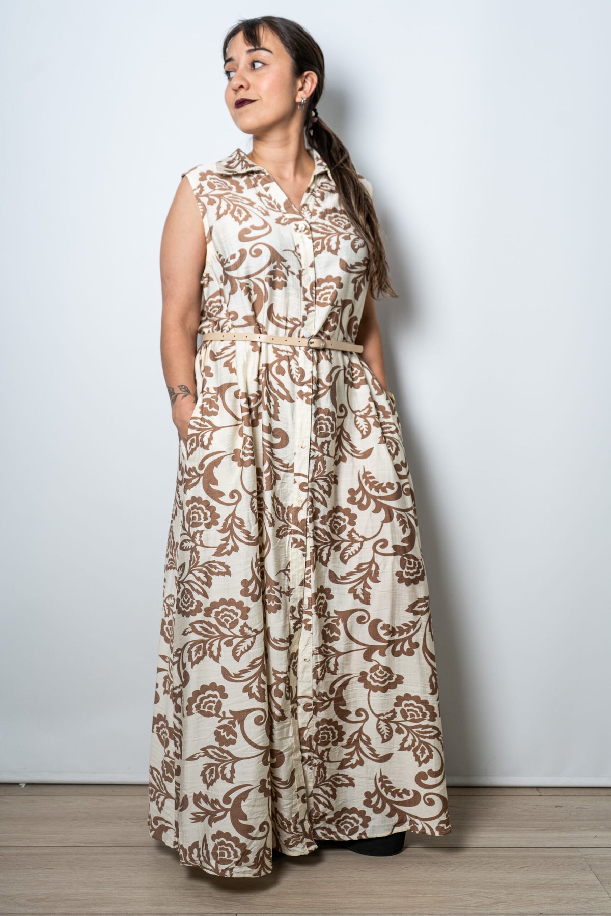 Vestido Estampado Mila - Blanco y beige