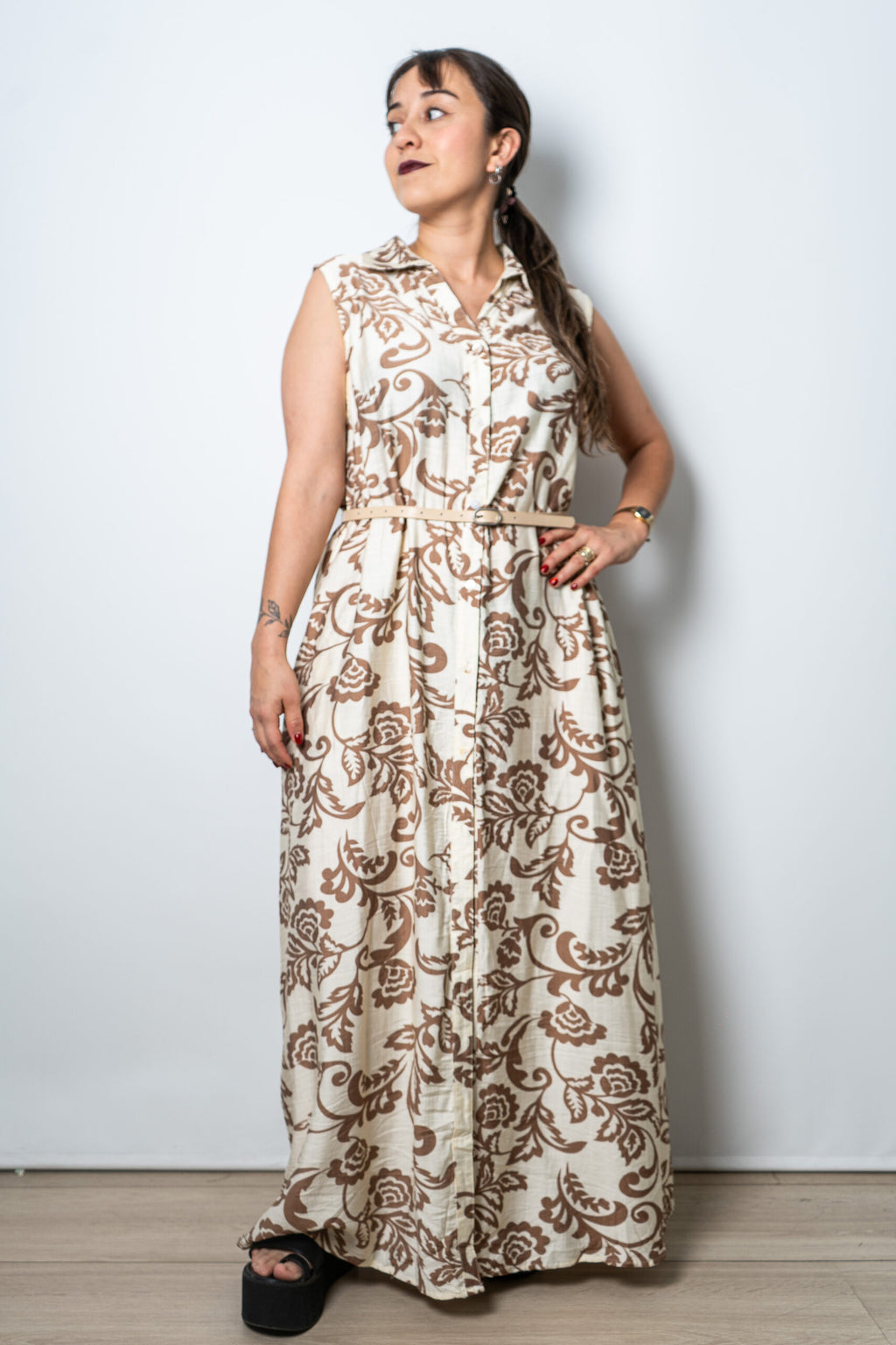 Vestido Estampado Mila - Blanco y beige