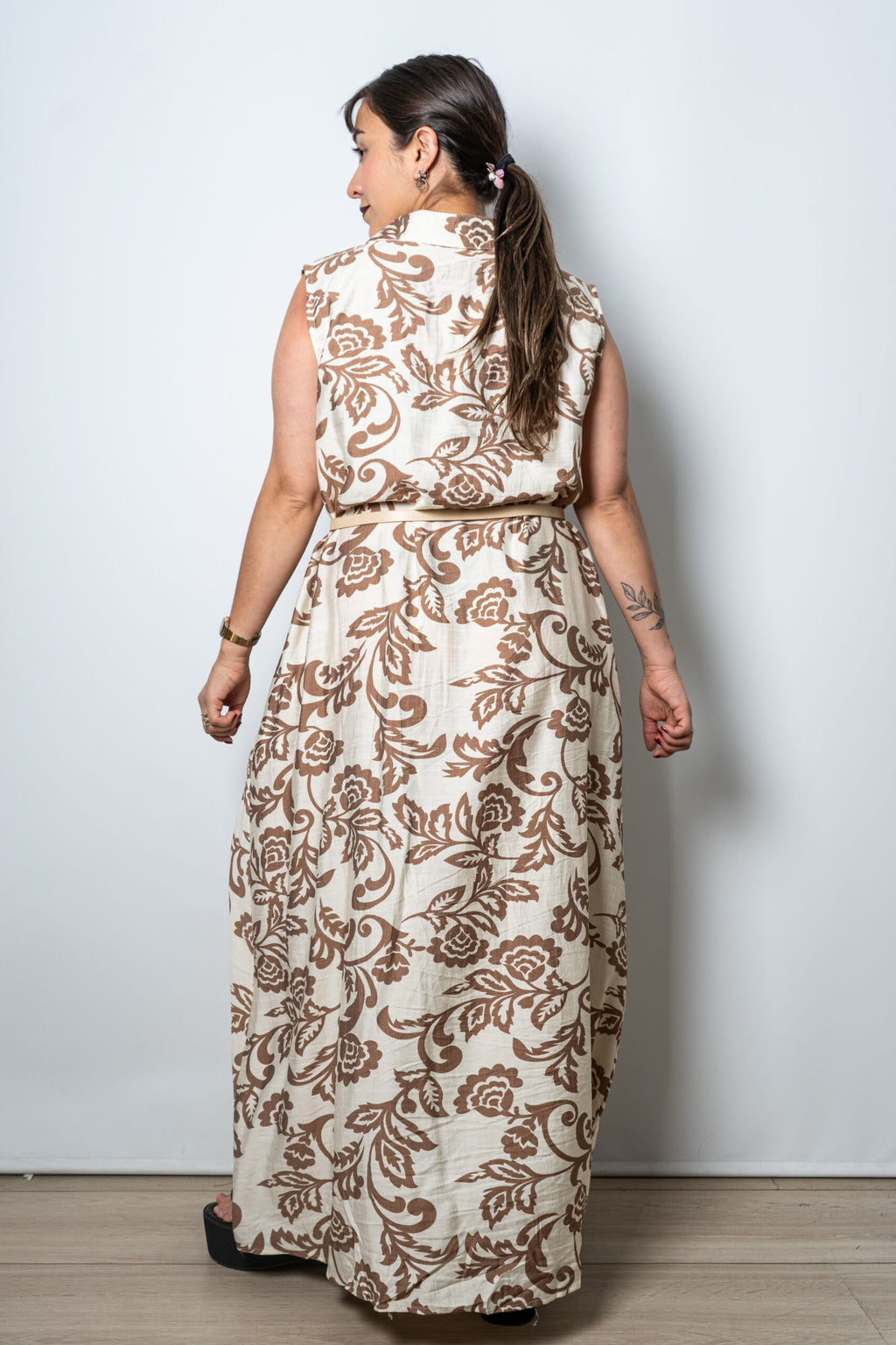 Vestido Estampado Mila - Blanco y beige