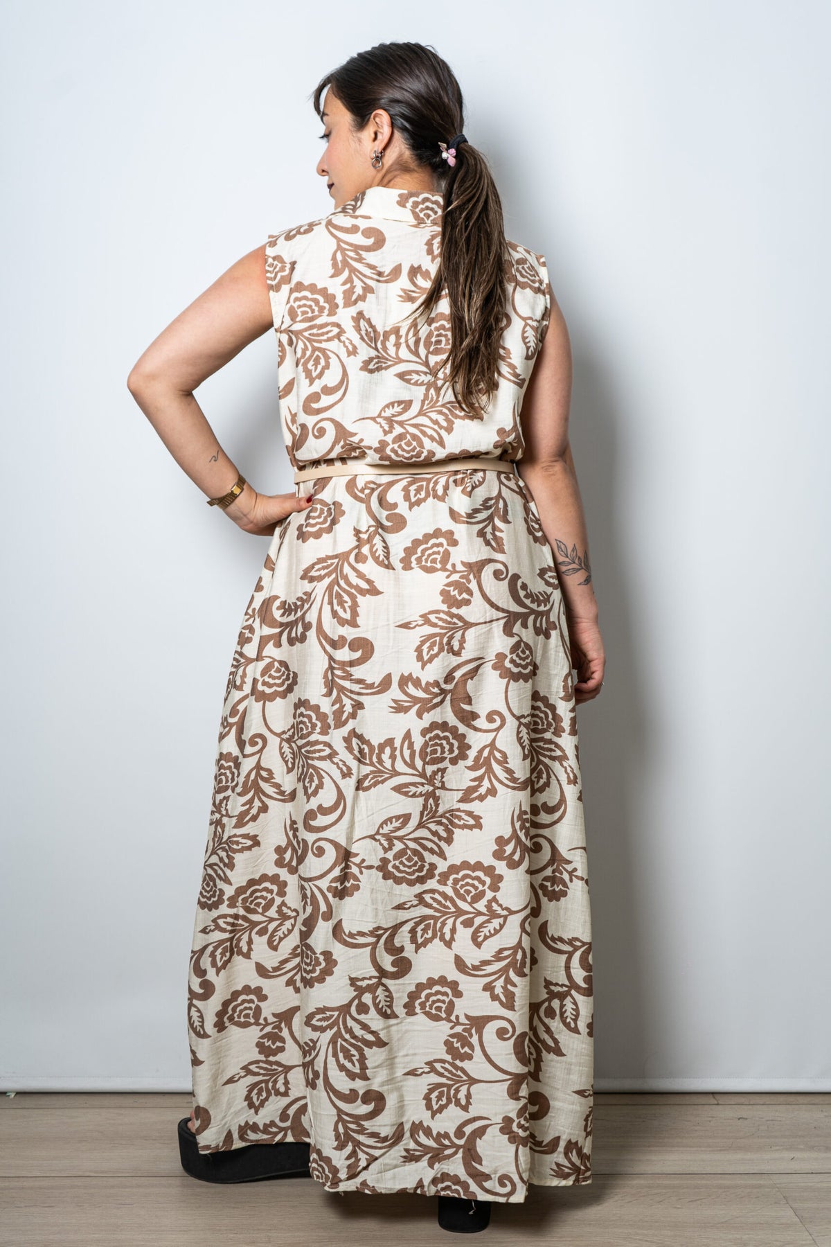 Vestido Estampado Mila - Blanco y beige