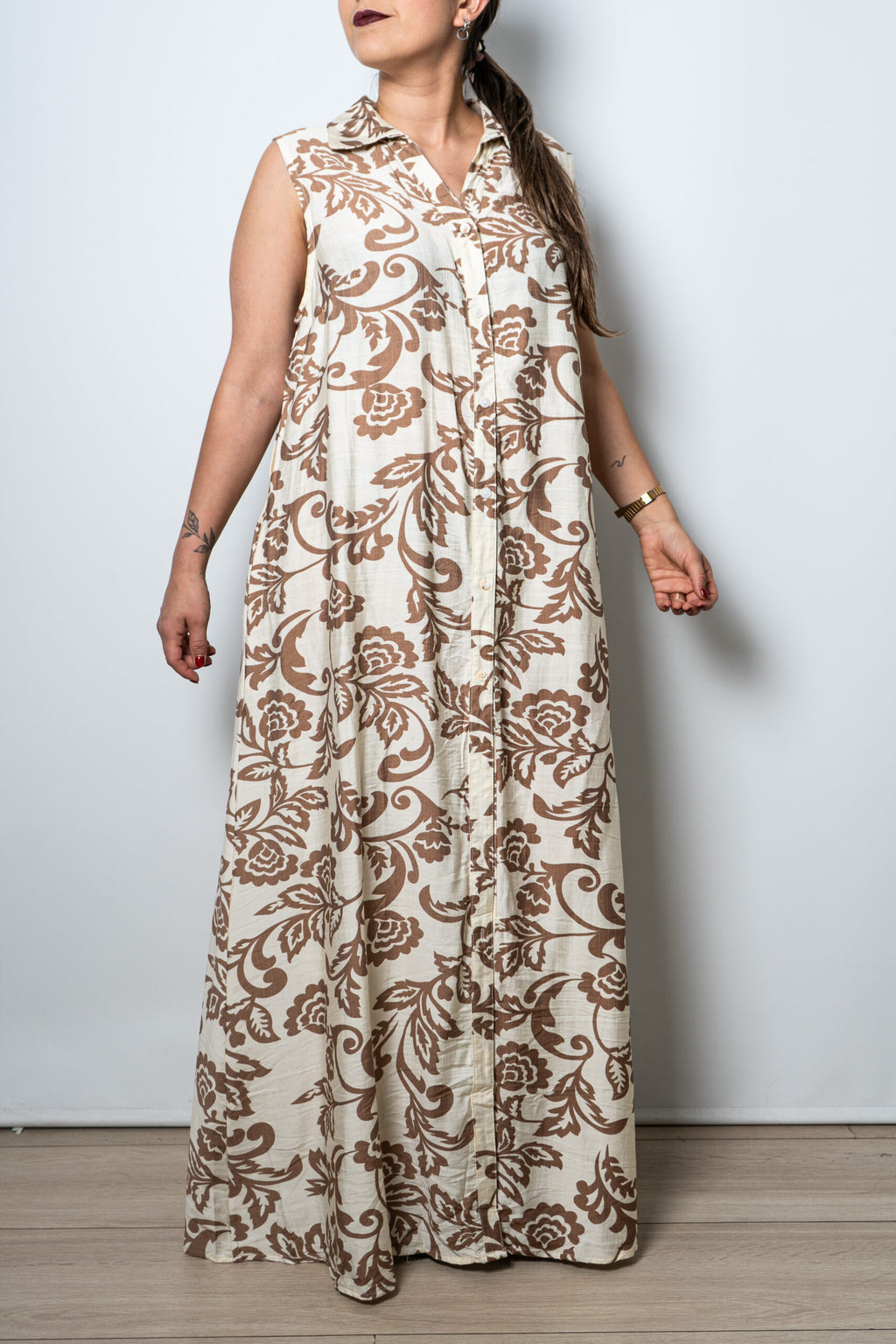 Vestido Estampado Mila - Blanco y beige