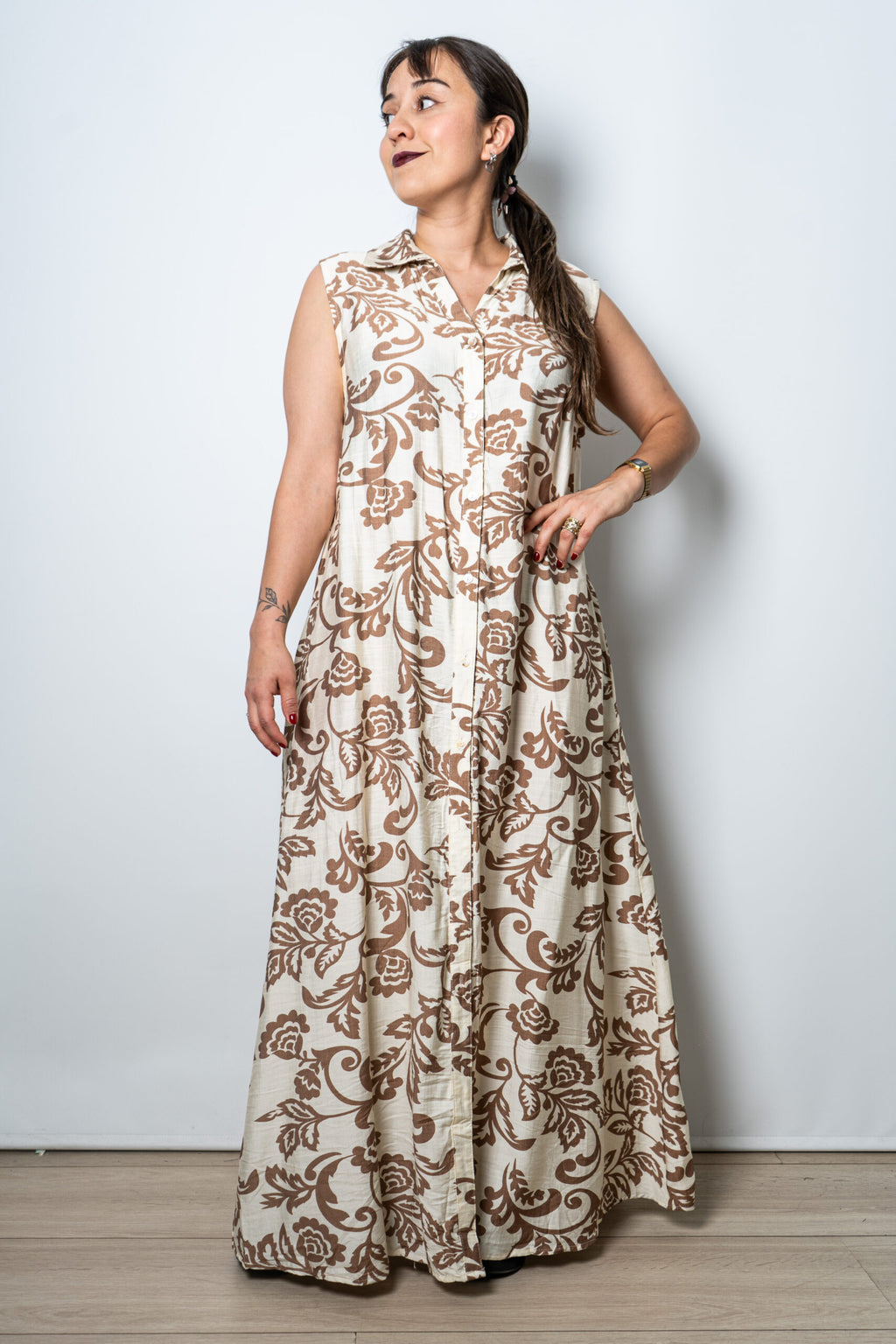 Vestido Estampado Mila - Blanco y beige