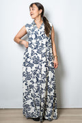 Vestido Estampado Mila - Blanco y azul oscuro
