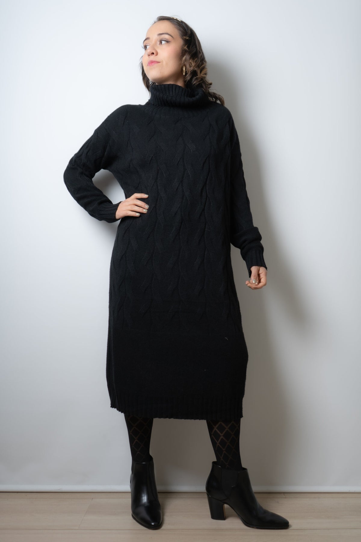 Vestido Lana Trenzado - Negro