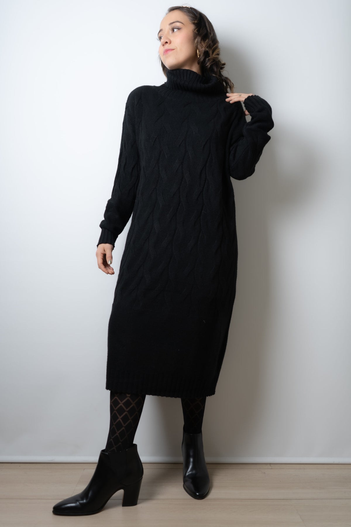 Vestido Lana Trenzado - Negro